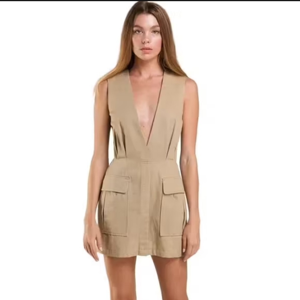 House Of Cb London Deep V Neck Mini Dress Safari